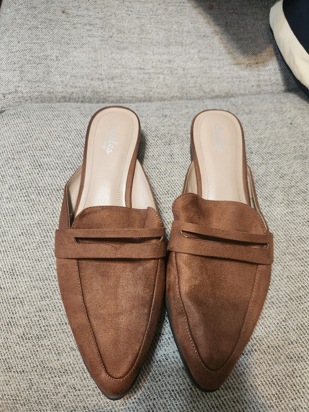 Charles By Charles Enya David Brown Suede Pointed-Toe Mule Loafers